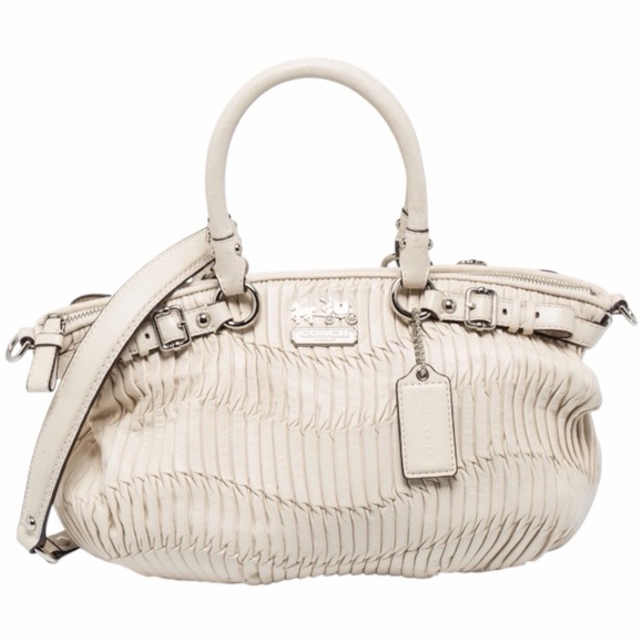 Coach “Madison Sophia” Cream Off-White Gathered Pleated Convertible Strap Purse